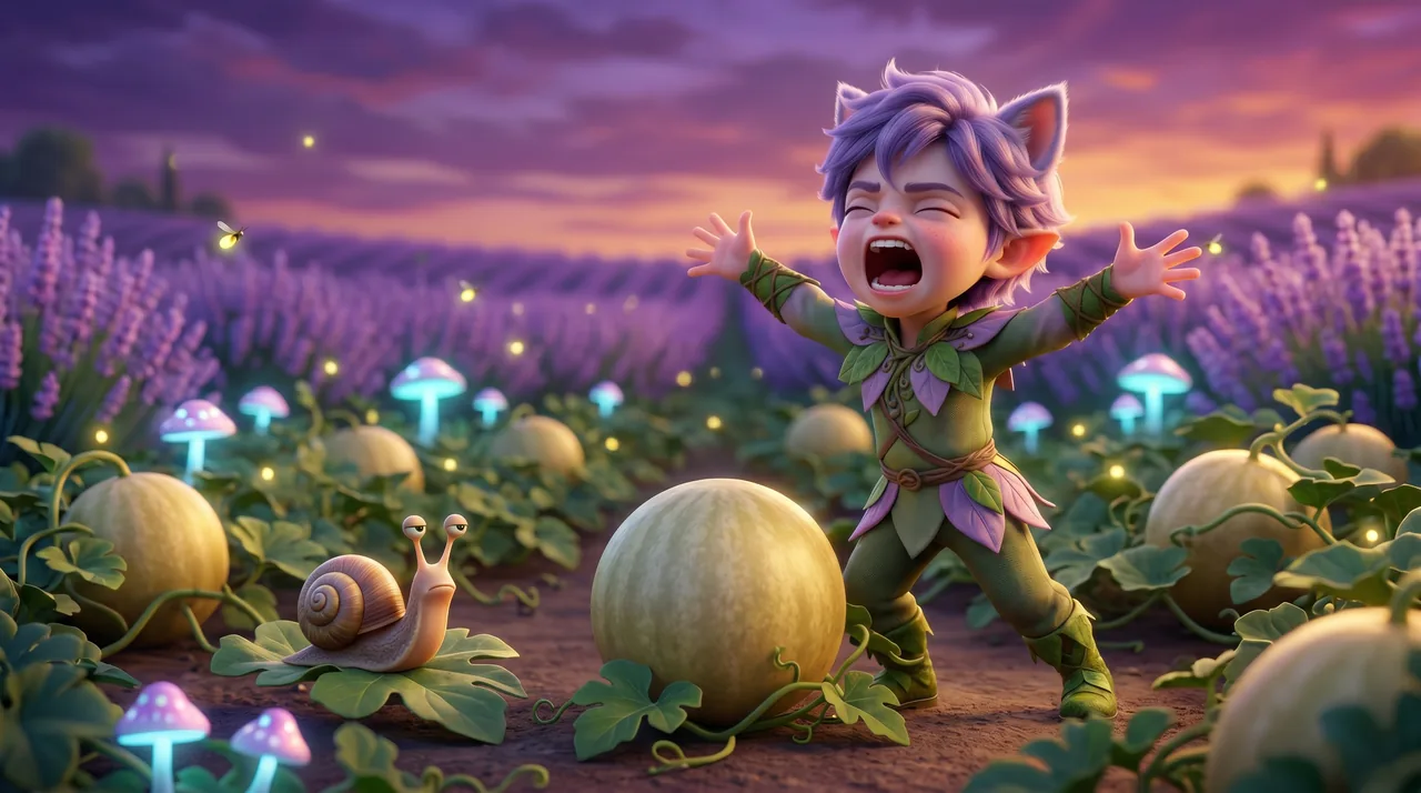 Ori sings a loud song right at the side of the moonmelon, mouth wide open.