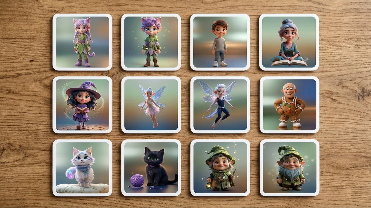 12 Cards Memory Matching Game Cards - Kittelfdora Characters