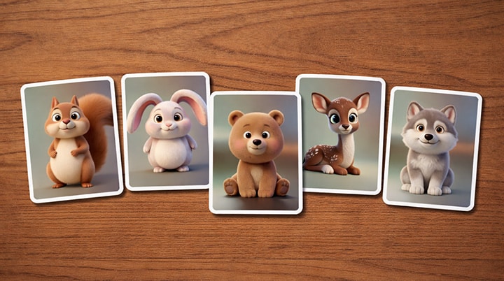 5 Cards Memory Matching Game Cards - Cute Animals