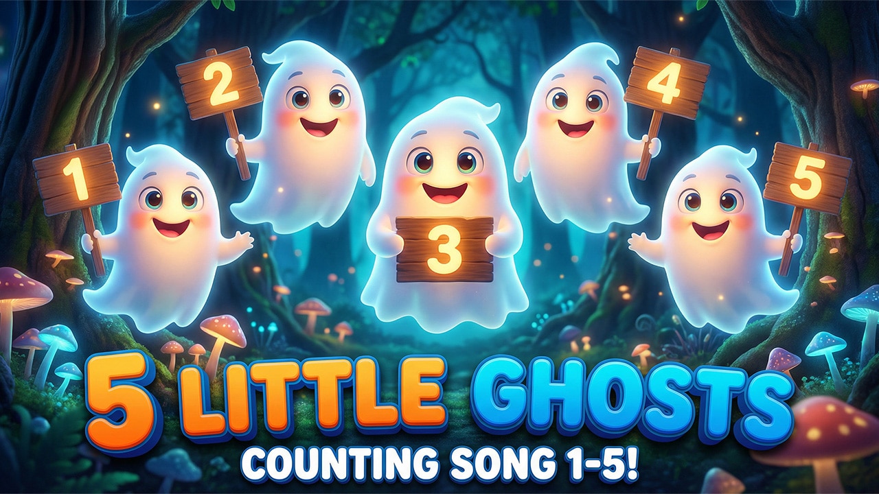 5 little ghosts in spooky forest