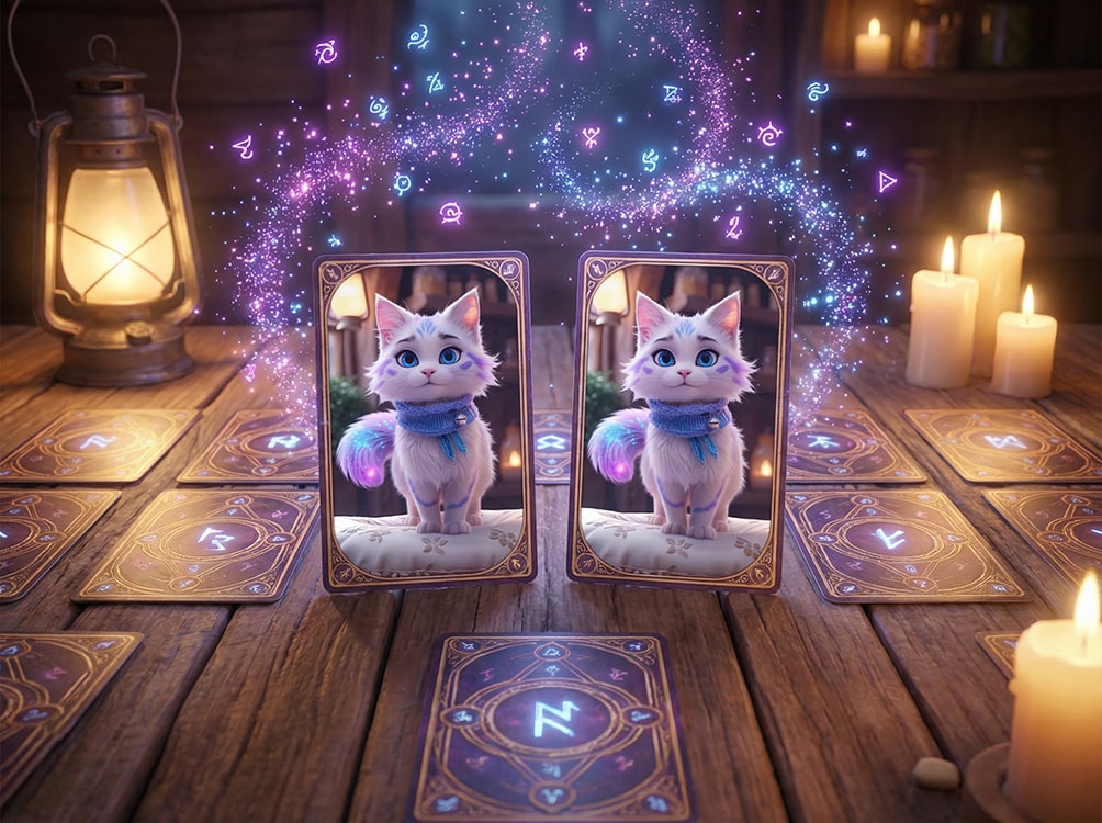 Memory Match Game Cards Featuring white magical cat