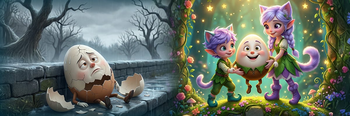 Kittelfdora Kids reimagined nursery rhymes vs traditional dark nursery rhyme origins featuring Miri and Ori elfcats.