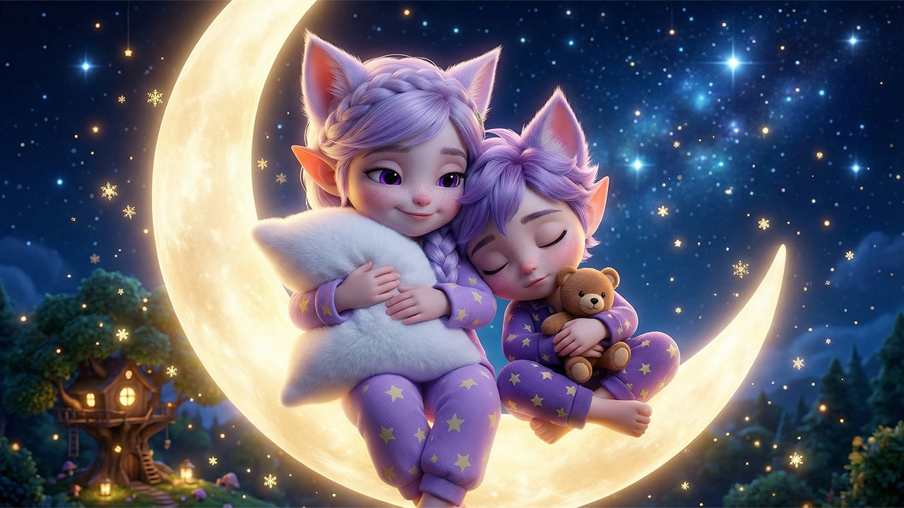 Goodnight Little One lullaby bedtime song for babies with Miri from Kittelfdora under a starry sky
