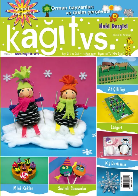 Cover of Kağıt vs. issue 21, January 2010, a winter issue showing little dolls made of pinecones.